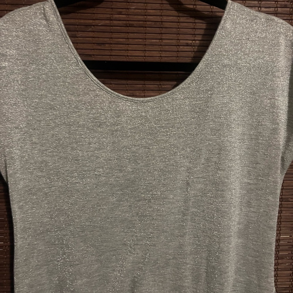 Elegant Silver Lace Hem High Low Women's Top - Picture 3 of 8